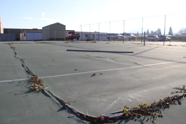 The tennis courts are condemned at Wenatchee High School
