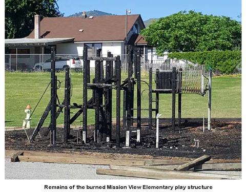 Remains of the burned Mission View Elementary play structure 