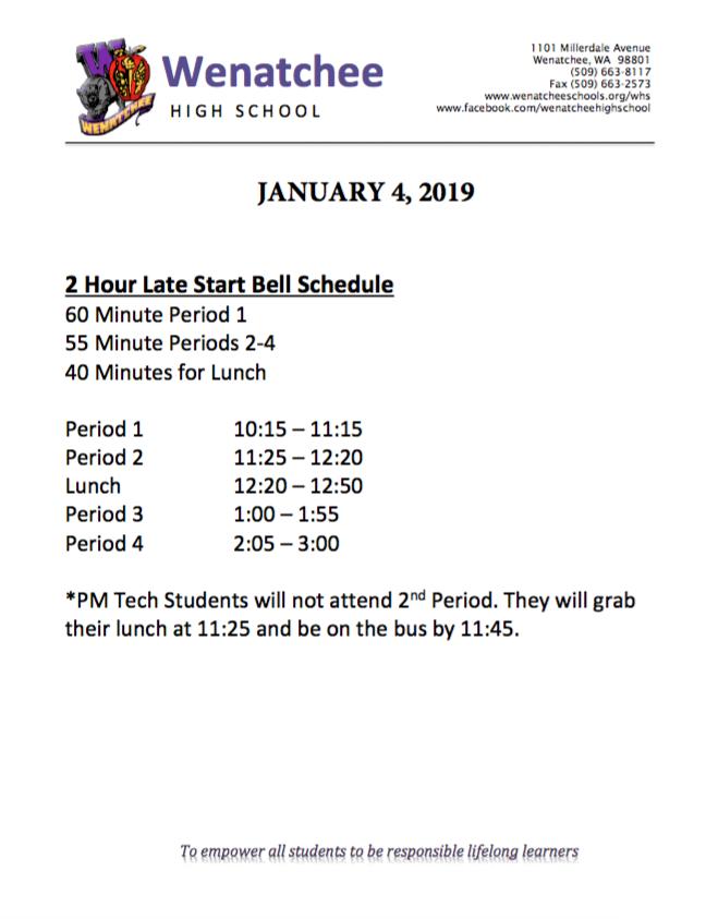 Late Start - Adjusted Schedule January 4 2019 Wenatchee High School